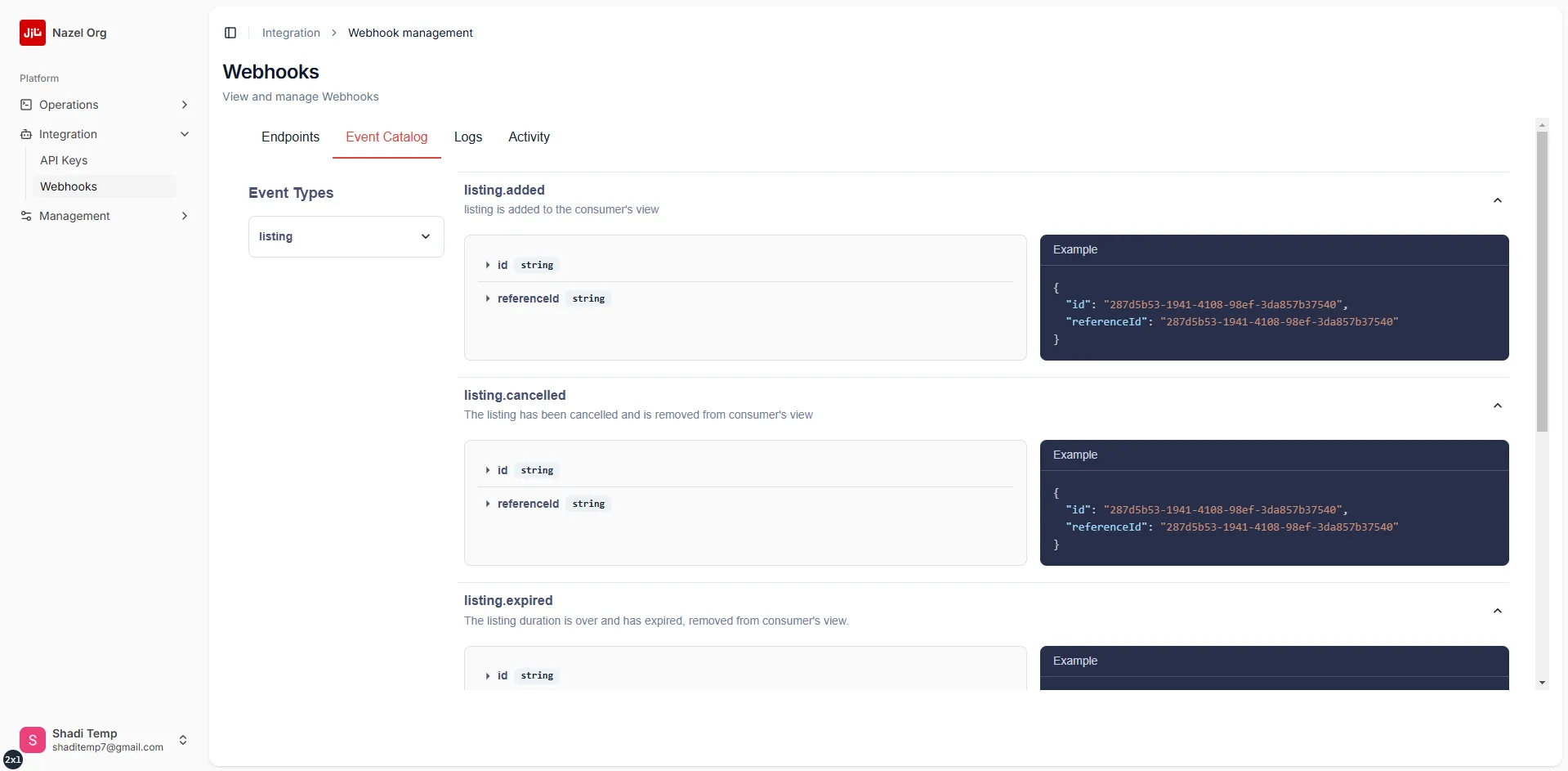 Event Catalog Webhooks